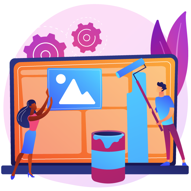 Person painting a website with a roller brush