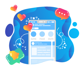 Mobile phone with hearts, speech bubble and notification bell